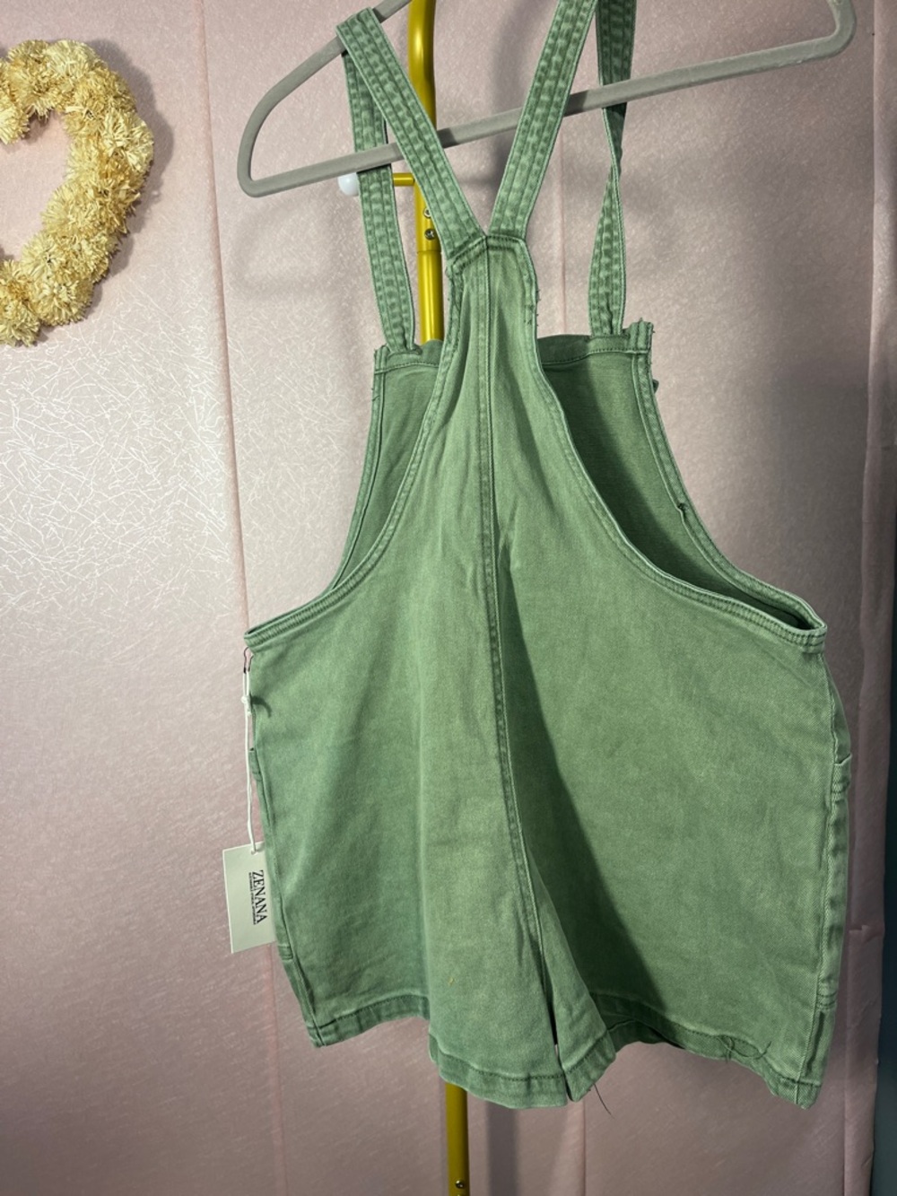 Zenana Outfitters Sage Green Short Overalls Romper - Picture 3 of 5
